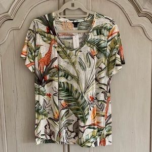 NWT - Ann Taylor T-Shirt, Size XL - Jungle Pattern
